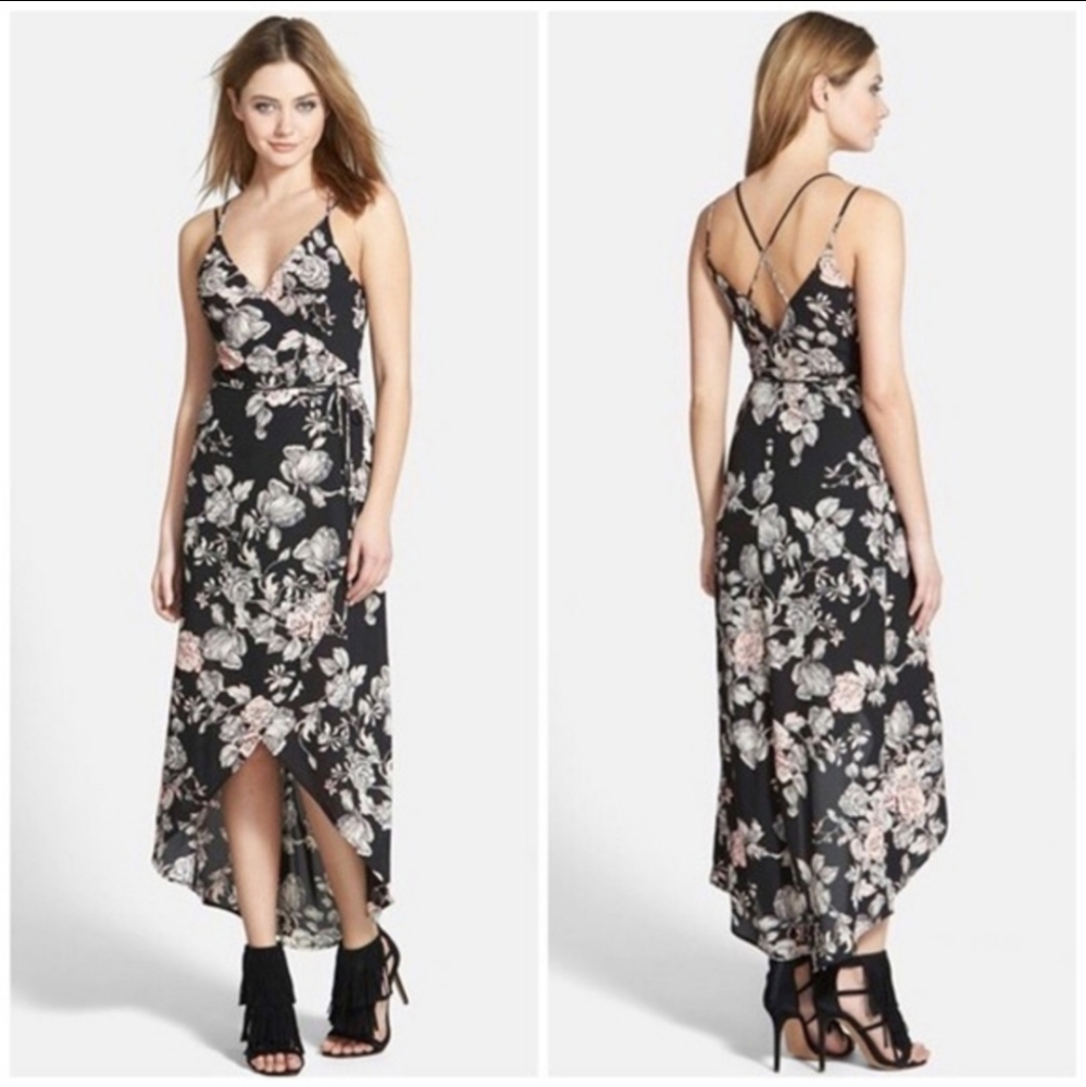 ASTR The Label Black Floral Wrap Dress